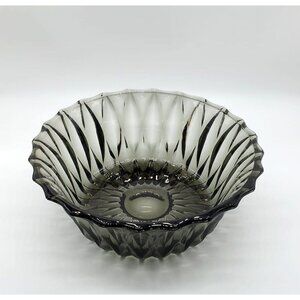Vintage Libbey Smoke Grey Faceted Glass Bowl